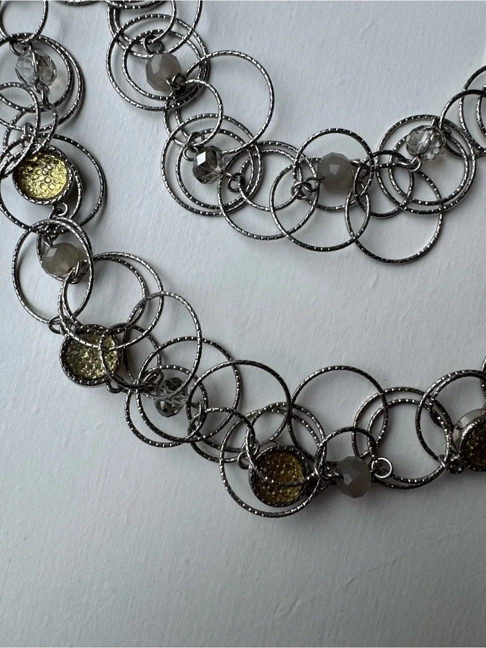 Vintage Anne Klein Multi-Circle Silver-Tone Layered Necklace with Gold Accents
